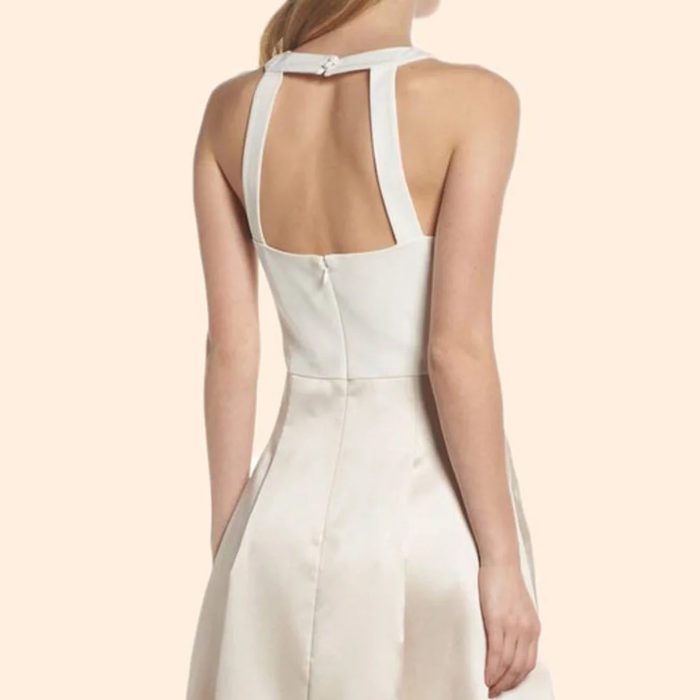 NEW ELIZA J Asymmetrical CHAMPAGNE Two Tone CREPE & MIKADO High Low DRESS GOWN 4 - Picture 5 of 13